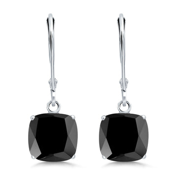 Cushion Cut Bridal Dangling Leverback Earrings Simulated Black CZ 925 Sterling Silver (6mm-9mm)